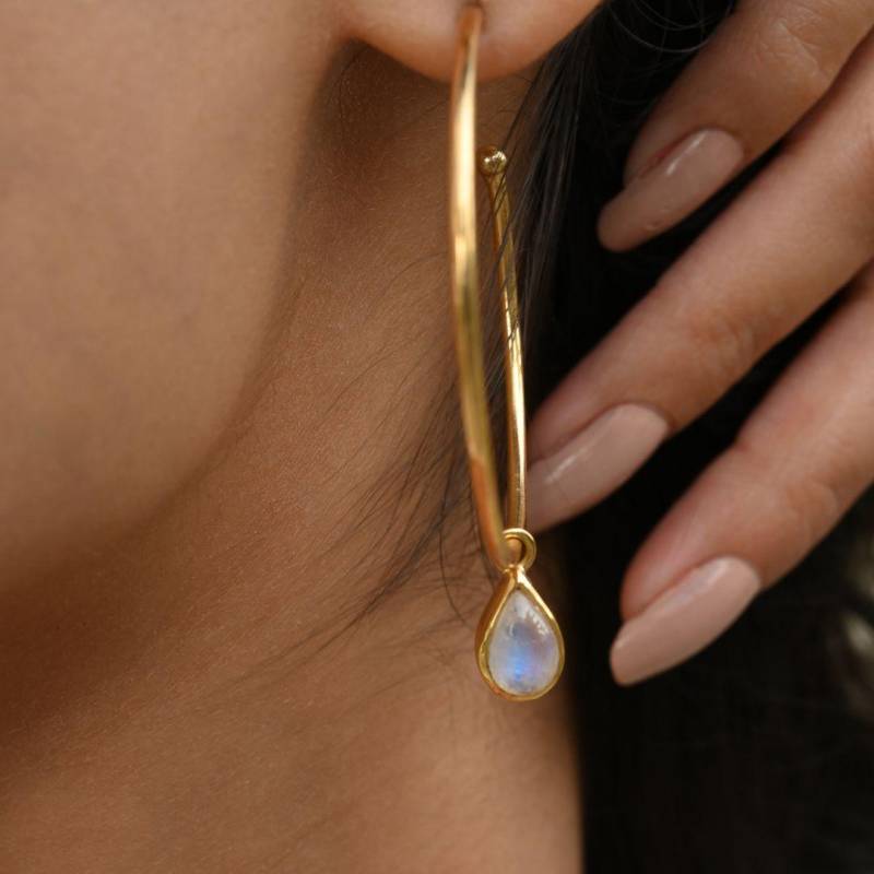 Natürliche Mondstein Ohrringe, 14K Gold Handgemachte Ohrringe Für Frauen, Creolen Heilende Edelstein Einzigartige Geschenkidee von KeetaLuxury