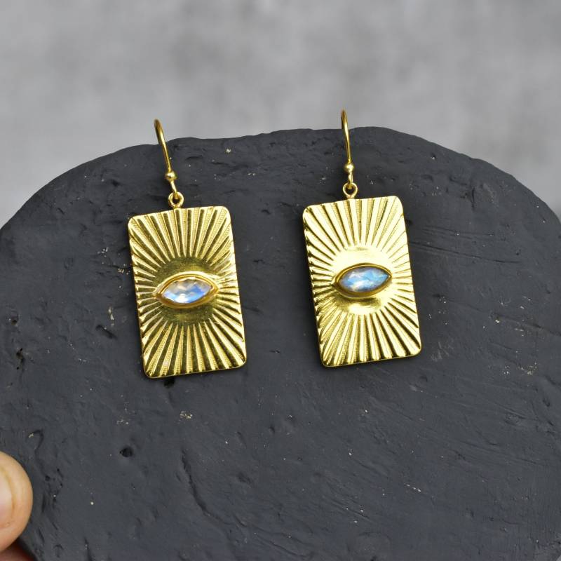 Natürliche Mondstein Ohrringe Heilender Kristall Böser Blick Für Sie Sterling Silber Regenbogen Brautjungfer Schmuck von KeetaLuxury