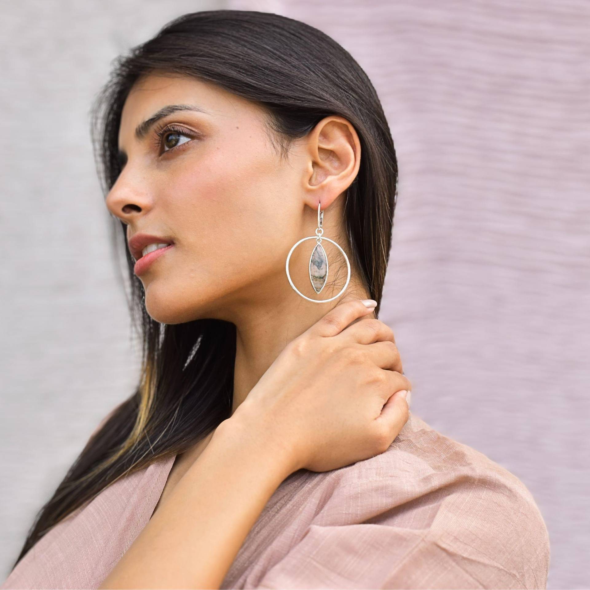 Natürliche Moos Achat Creolen Baumeln Ohrringe, Sterling Silber Handgemachte Stilvolle Schmuck Für Frauen, Heilende Kristall Einzigartige von KeetaLuxury