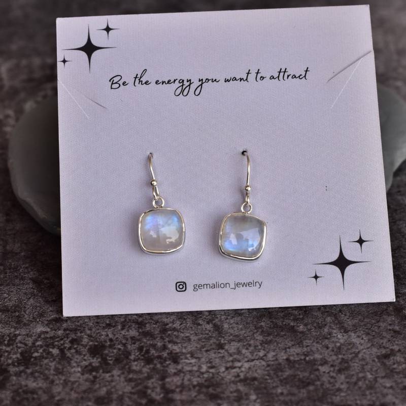 Natürliche Regenbogen Mondstein Ohrringe Handgemachte Heilende Kristall Sterling Silber Baumeln Brautjungfer Geschenke von KeetaLuxury