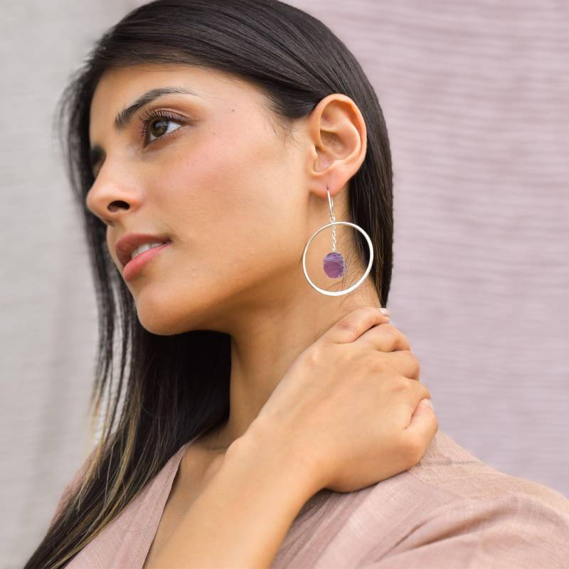 Natürliche Rohe Amethyst Creolen, Lange Boho Ohrringe Für Frauen, Sterling Silber Handgemachter Heilkristall Schmuck, Statement Schmuck Geschenkideen von KeetaLuxury