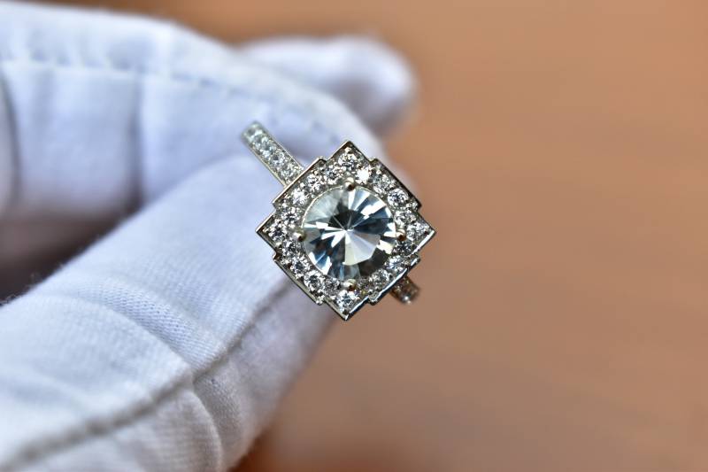 Natürliche Runde Weißer Topas Verlobungsring, Brautring, Sterling Silber Ring, Hochzeitsring, Halo Weißer von KeetaLuxury