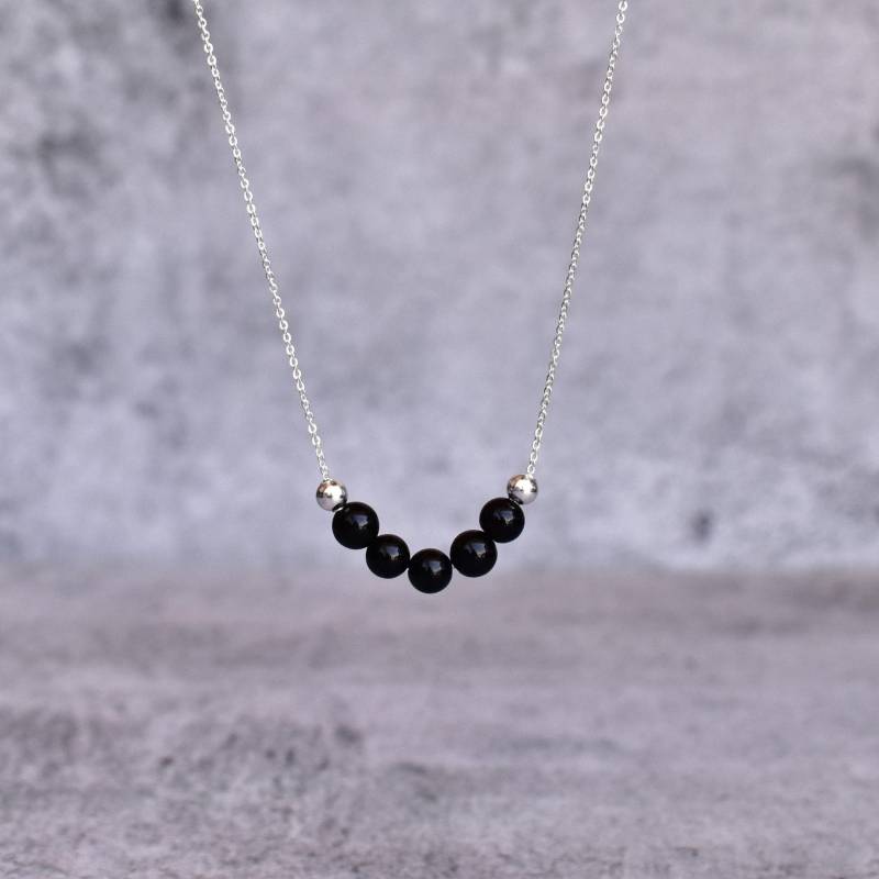 Natürliche Schwarze Onyx Halskette Zierliche Perlen Edelstein Schmuck Sterling Silber Für Frauen Einzigartige Geschenke Sie von KeetaLuxury