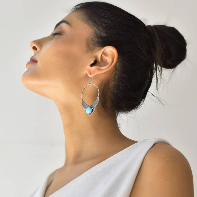 Natürliche Türkis Baumeln Ohrringe, Silber Oxidiert Handgemachte Statement Schmuck Für Frauen, Himmelblau Edelstein Einzigartiges Boho Geschenk von KeetaLuxury