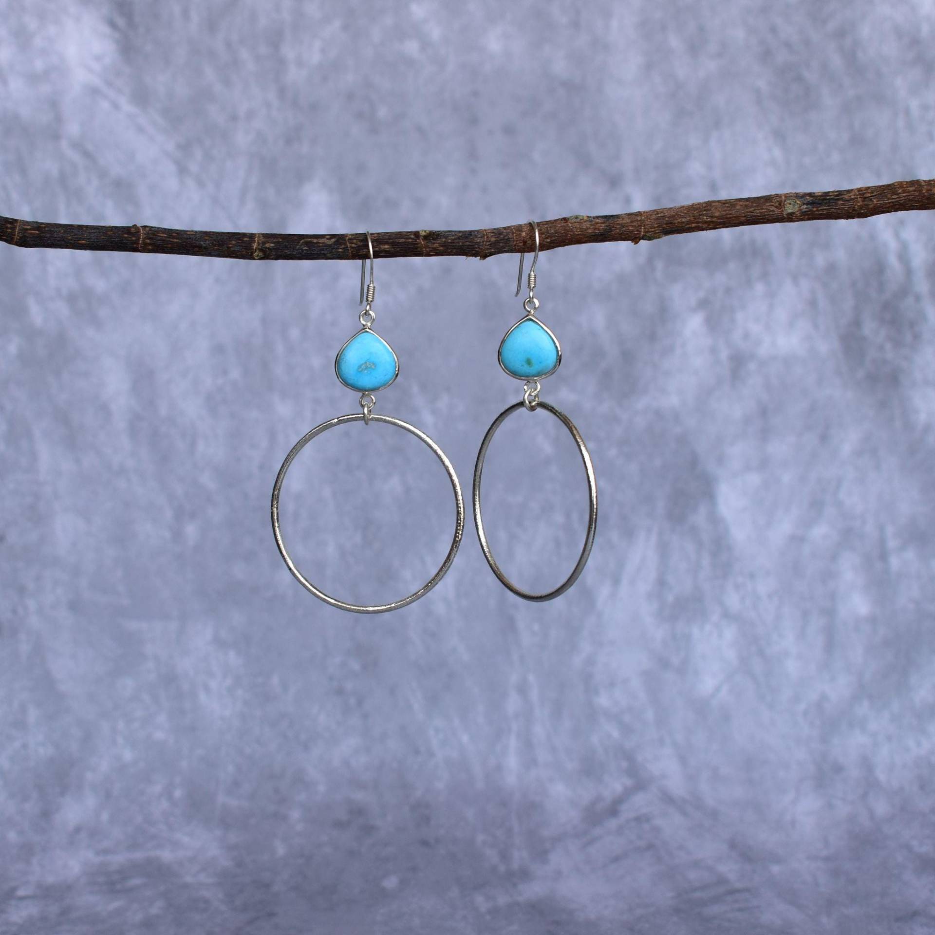 Natürliche Türkis Ohrringe, Lange Boho Sterling Silber Creolen, Handgemachte Strand Schmuck Für Frauen, Einzigartige Geschenkideen von KeetaLuxury