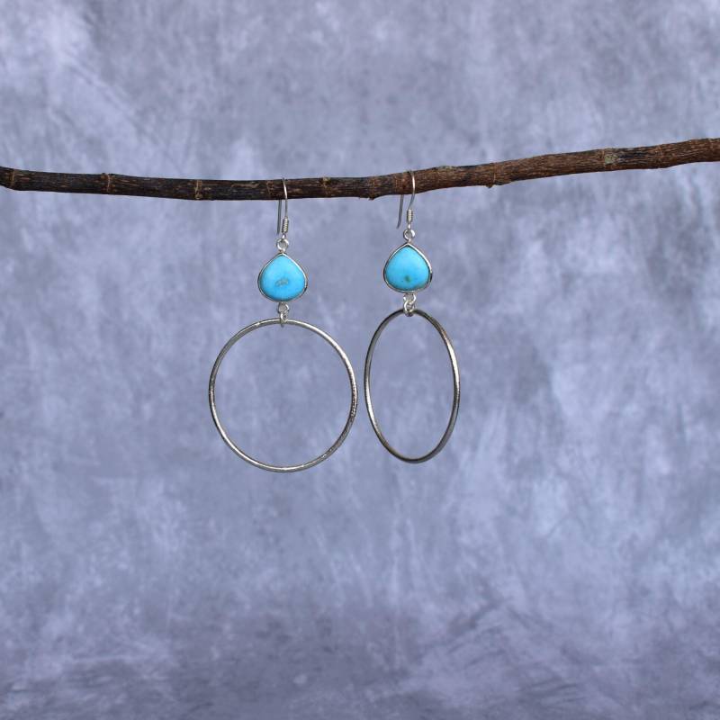 Natürliche Türkis Ohrringe, Lange Boho Sterling Silber Creolen, Handgemachte Strand Schmuck Für Frauen, Einzigartige Geschenkideen von KeetaLuxury