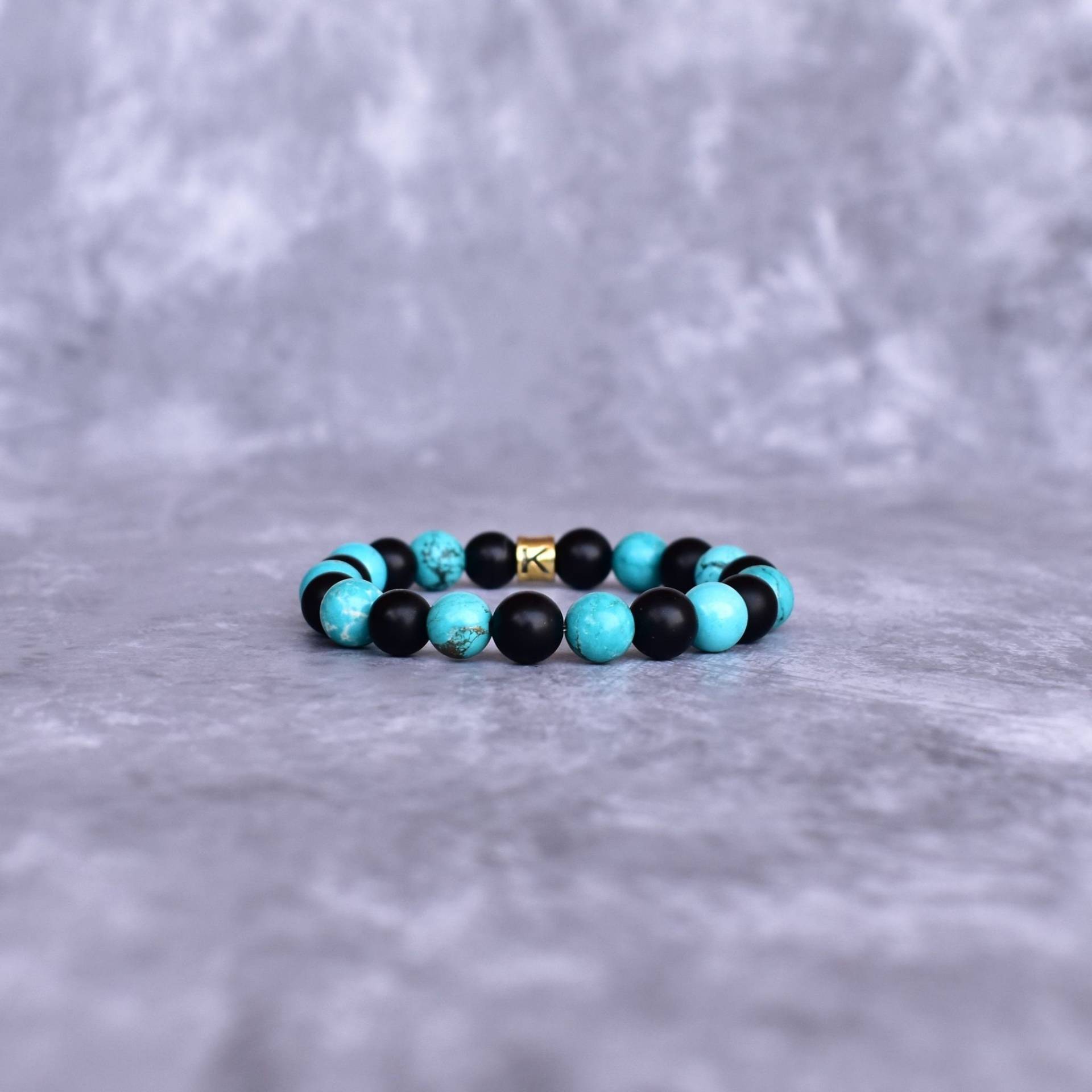 Natürliche Türkis Und Onyx Perlen Armband Dehnbare Edelstein Unisex Zwei Steine Freundschaftsarmband Für Sie Ihn von KeetaLuxury