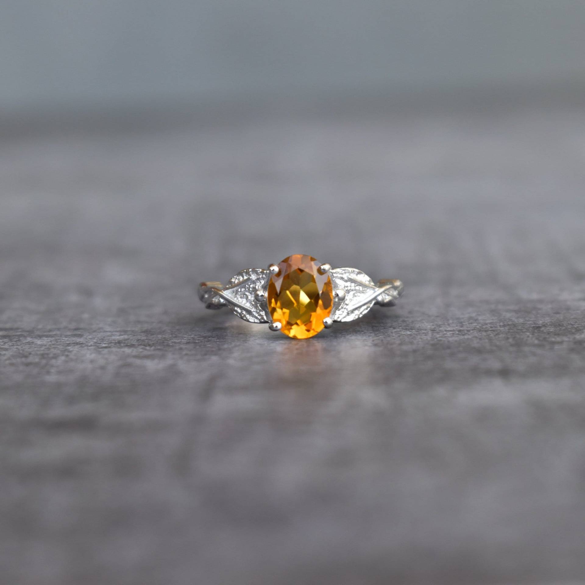 Natürlicher Citrin Sterling Silber Ring, Alternativer Verlobungsring, Ehering, Jahrestagsgeschenk, Geburtssteinring, Zweigblattring von KeetaLuxury
