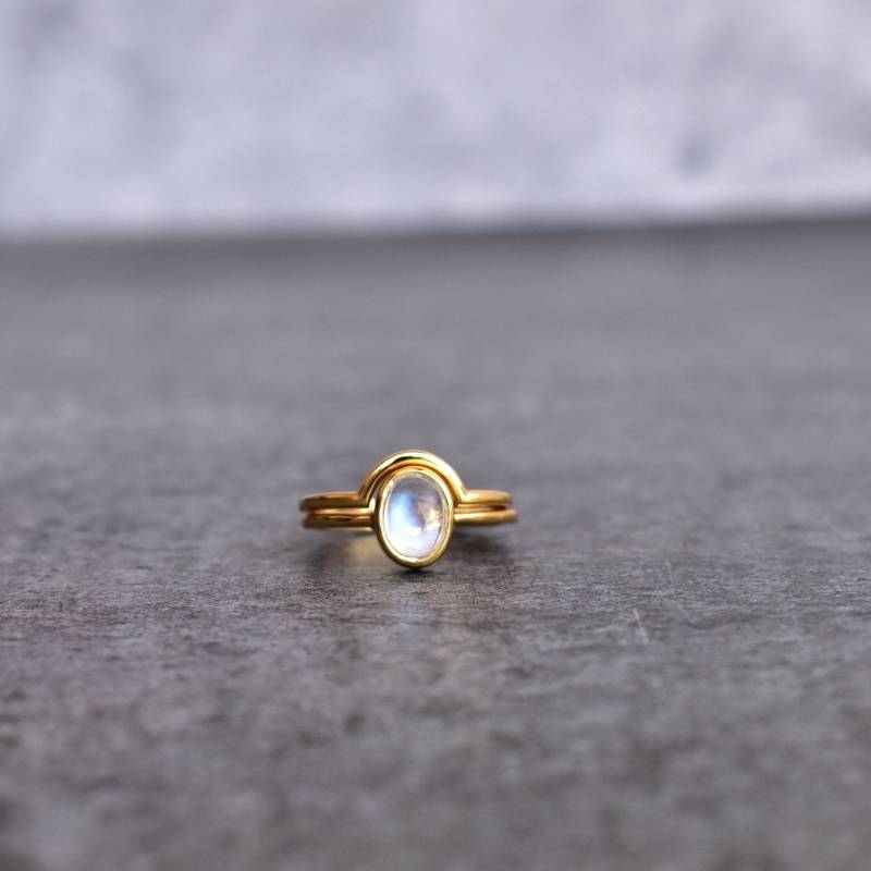 Natürlicher Mondstein Ring Regenbogen Ringset Für Sie Heilender Kristall Ring Handgemachter 14K Goldring Einzigartige Geschenke von KeetaLuxury