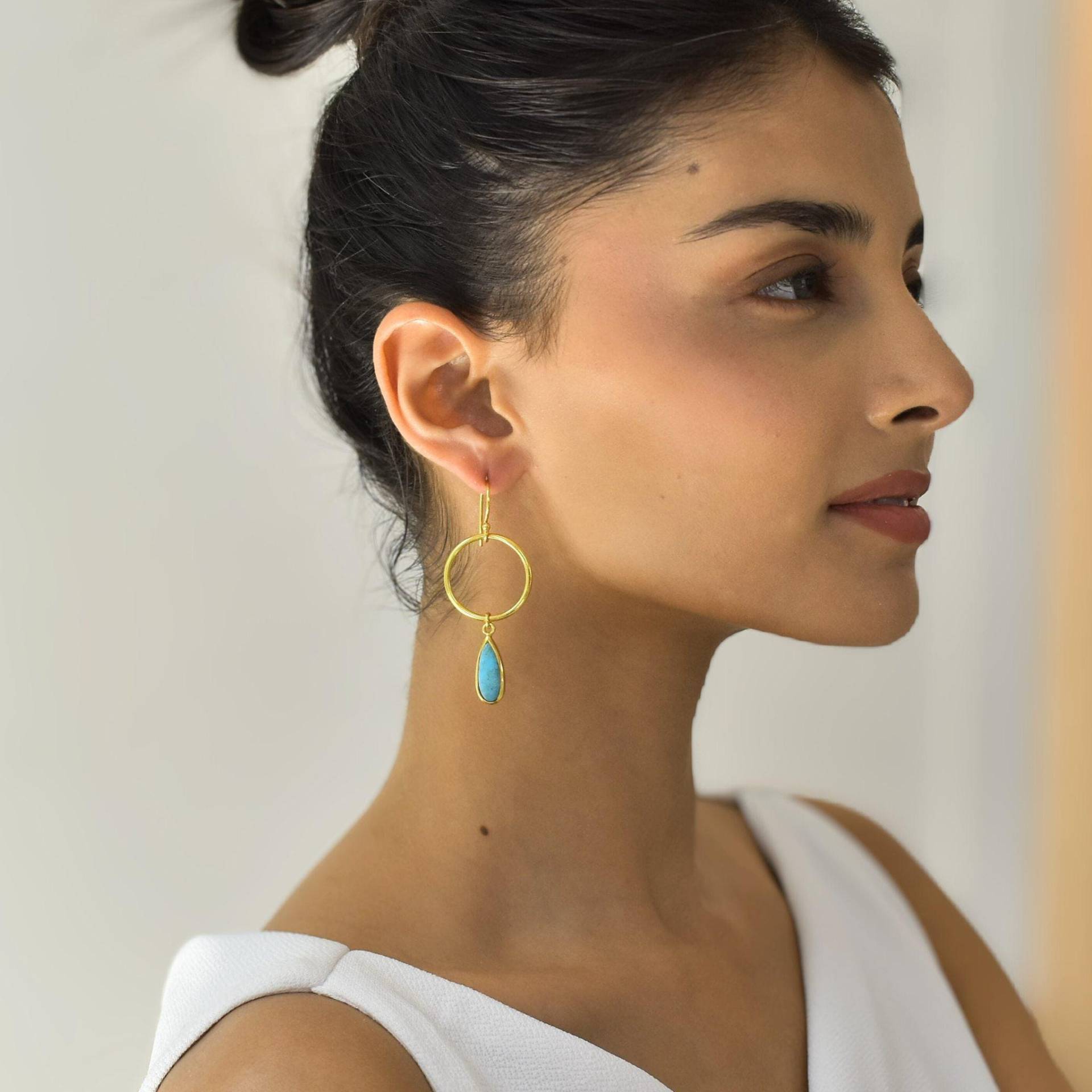 Natürlicher Türkis Tropfen Anhänger, 14K Gold Handgefertigter Schmuck, Heilstein Boho Ohrringe Für Frauen, Einzigartige Hochzeit Braut Geschenkideen von KeetaLuxury