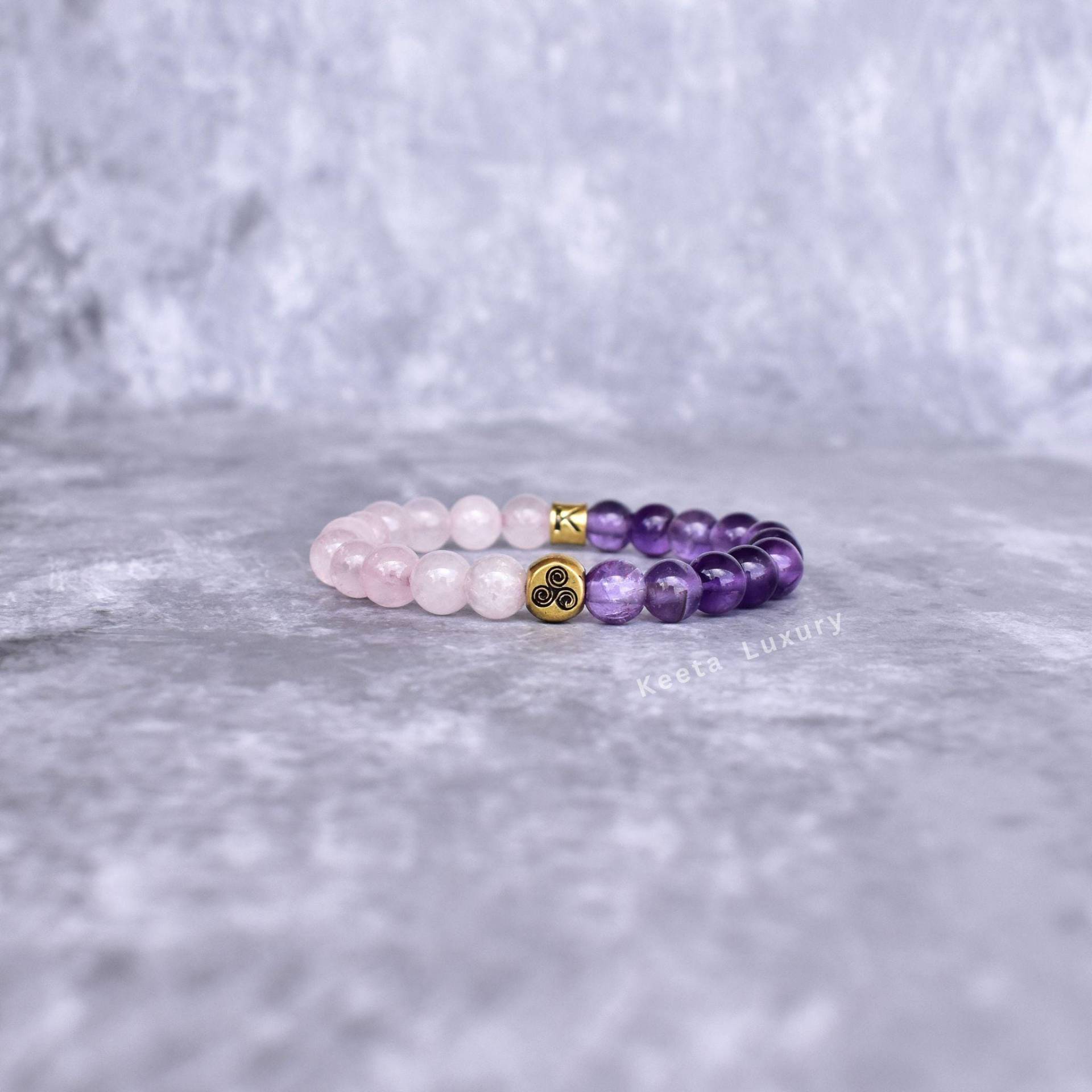 Natürliches Armband Mit Amethyst Und Rosenquarz Zwei Edelstein Heilstein Dehnbares Einzigartige Schmuck Geschenke von KeetaLuxury
