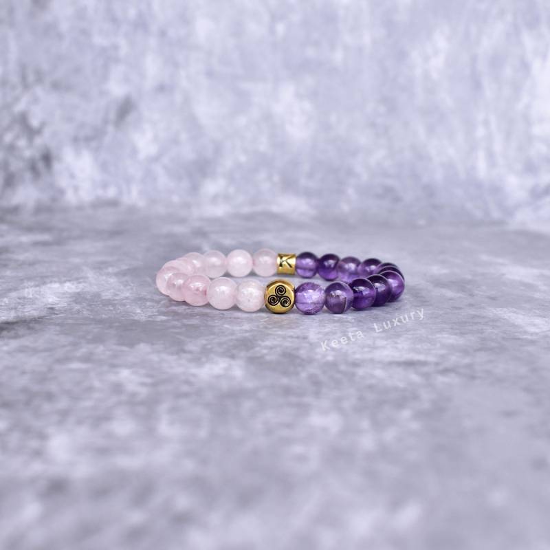 Natürliches Armband Mit Amethyst Und Rosenquarz Zwei Edelstein Heilstein Dehnbares Einzigartige Schmuck Geschenke von KeetaLuxury