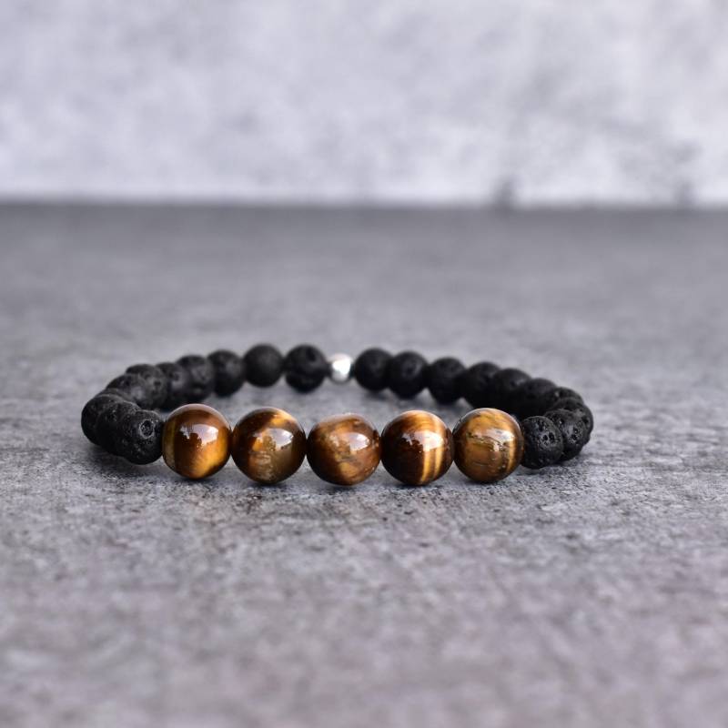 Natürliches Gelbes Tigerauge Und Lava Perlenarmband Diffuser Armbänder Für Herren Dehnbare Handgemachte Diffusible Geschenk Ihn von KeetaLuxury