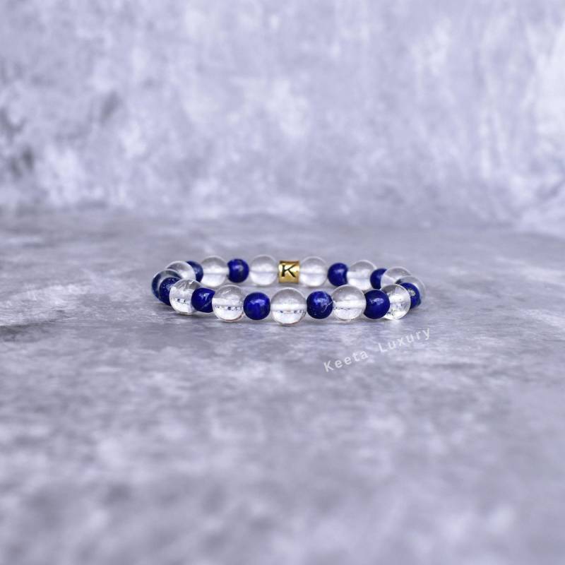 Natürliches Lapislazuli & Bergkristall Perlen Armband Dehnbares Armband Für Frauen Heilstein Einzigartige Geschenkideen von KeetaLuxury