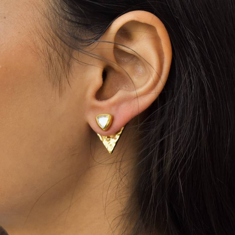 Regenbogen Mondstein Ohrstecker Dreieck 14K Gold Heilender Kristall Für Sie Einzigartiges Geschenk von KeetaLuxury