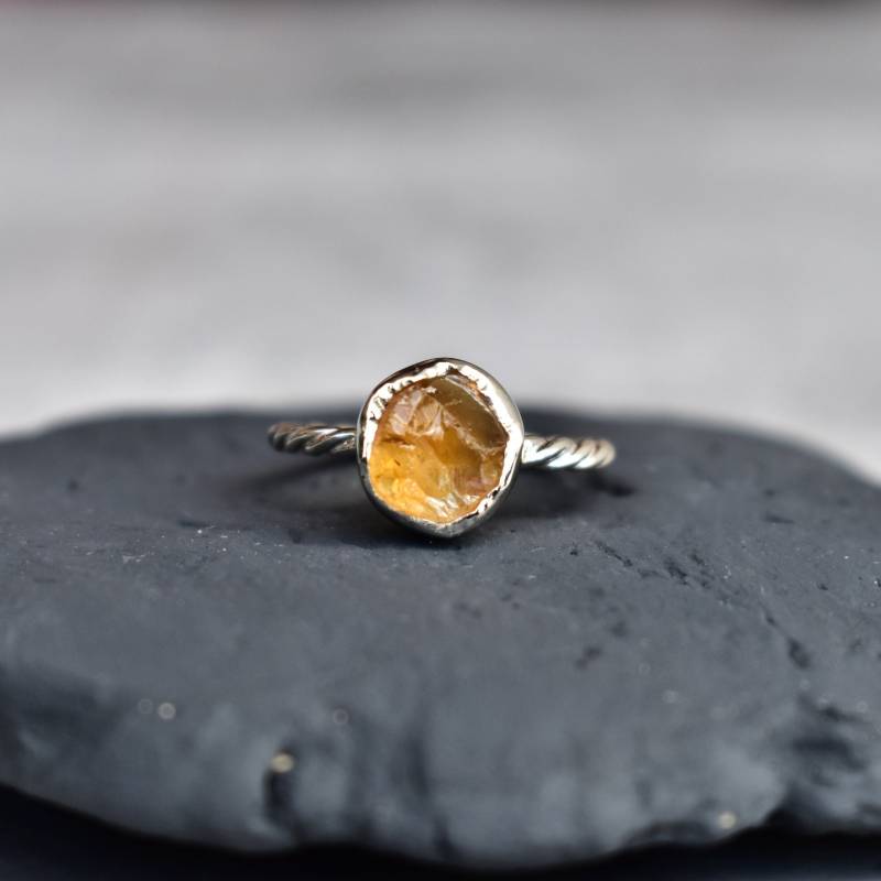 Rohe Citrin Ring Edelstein Boho Sterling Silber Geschenk Für Sie von KeetaLuxury