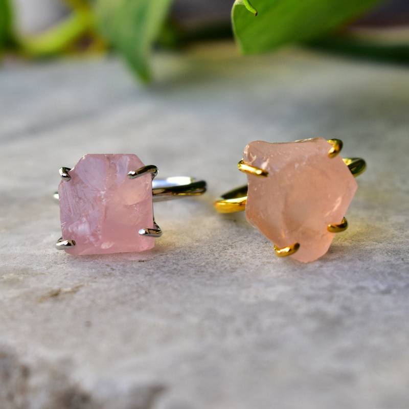 Roher Rosenquarz Ring, Handgemachter Roher Rosa Quarz Boho Rohkristall Rohkristalle Ring Schmuck, Einzigartiges Geschenk Für Sie von KeetaLuxury