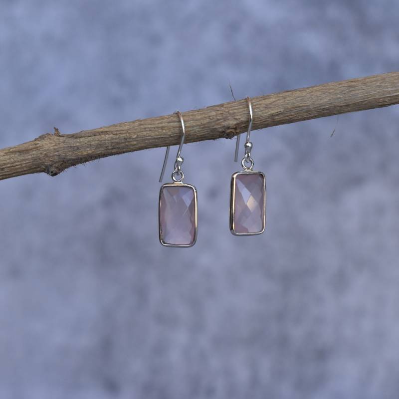 Rosenquarz Ohrringe Natürliche Rechteckige Rosa Quarz Liebe Heilende Kristall Brautjungfer Geschenk Für Sie von KeetaLuxury