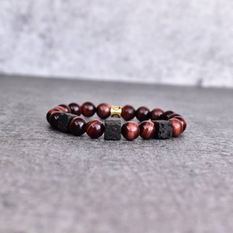 Rot Tigerauge Und Lava Perlen Armband Diffuser Armband Dehnbares Edelstein Für Ihn Einzigartiges Geschenk von KeetaLuxury