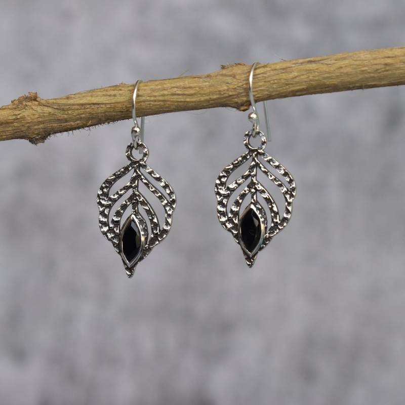 Schwarz Onyx Ohrringe Blatt Design Onyx Ohrringe Schwarzstein Edelstein Natur Inspirierte 925sterling Silber Für Sie von KeetaLuxury