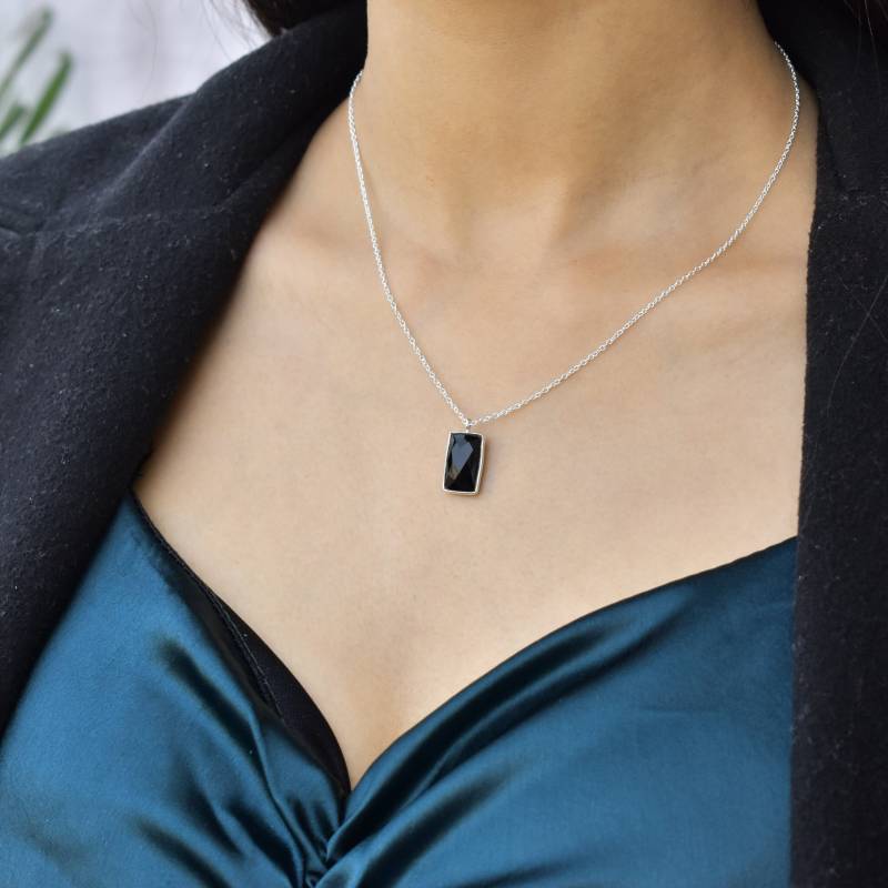 Schwarze Onyx Halskette Handgemachte Halskette Für Frauen Sterling Silber Rose Cut Anhänger Briolett Geschliffene Stein Geschenke Mama von KeetaLuxury