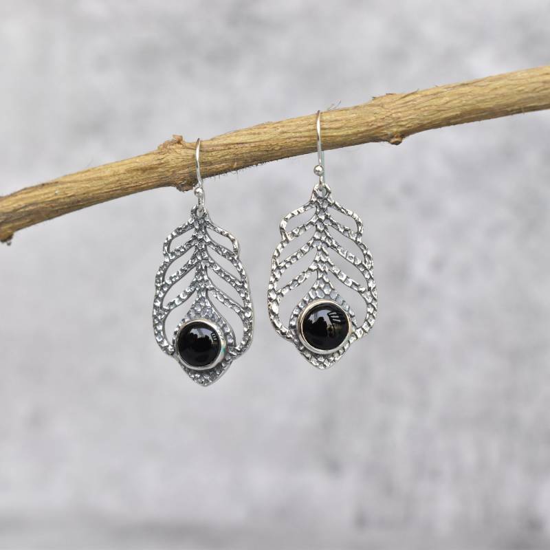 Schwarzer Onyx Ohrringe Creolen Für Frauen Sterling Silber Edelstein Oxidierte Brautjungfer Geschenk von KeetaLuxury