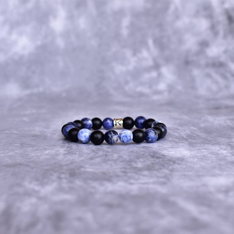 Sodalith Und Onyx Perlen Armband Dehnbares Armband Mit Zwei Steinen Für Männer Einzigartiges Freundschaftsarmband von KeetaLuxury