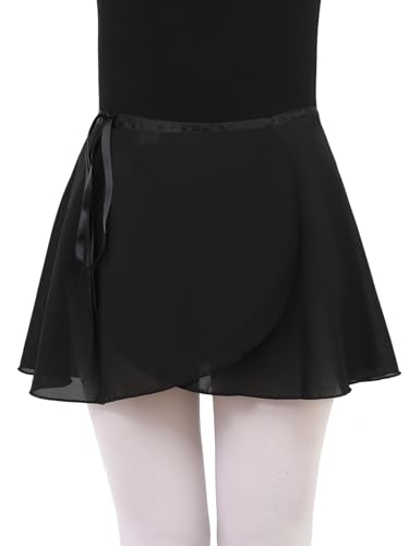 Ballettrock Mädchen Chiffon Ballett Wickelrock Tanzrock Verstellbare Taille Krawatten Ballett Rock Damen Schwarz L von Kefiyis