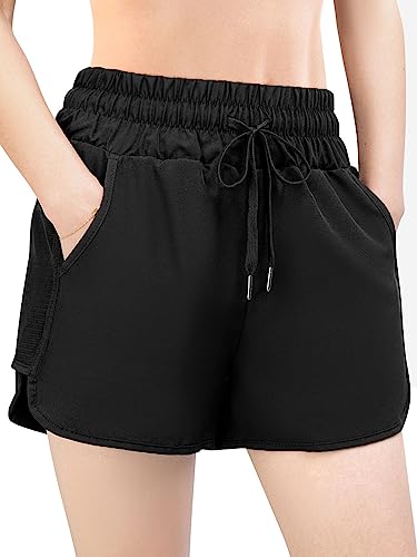 Kefiyis Badeshorts Damen Hohe Taille Badehose Damen Schnell Trocknende Schwimmshorts Bauchkontrolle Boardshorts mit Taschen von Kefiyis