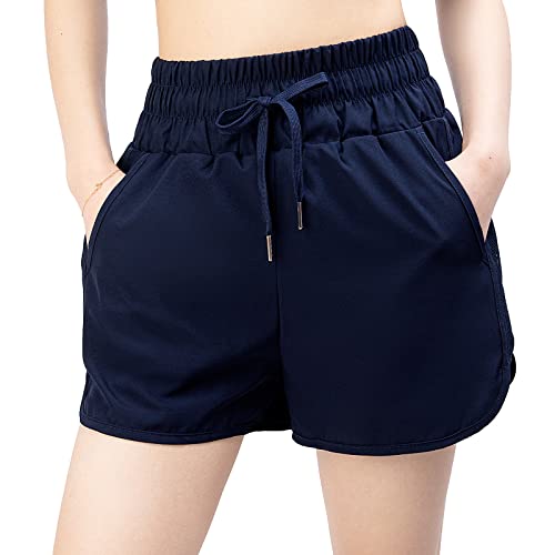 Kefiyis Badeshorts Damen Schnell Trocknend Badehose Damen UV Schutz Schwimmshorts Elastisch Hohe Taille Boardshorts mit Taschen Blau S von Kefiyis