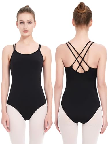Kefiyis Ballett Trikot Damen Camisole Turnanzug Hohe Elastizität Ballettkleidung Damen Ballettanzug Turnanzug Gymnastikanzug Leotard Tanz body Schwarz 2XL von Kefiyis