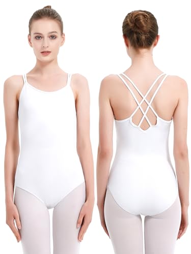 Kefiyis Ballett Trikot Damen Camisole Turnanzug Hohe Elastizität Ballettkleidung Damen Ballettanzug Turnanzug Gymnastikanzug Leotard Tanz body Weiß L von Kefiyis