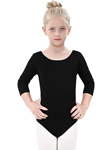 Kefiyis Ballettanzug Mädchen 3/4 Langarm Turn-Leotards Ballett Gymnastik Turnanzug Trikot aus Baumwolle für Kinder (100, Schwarz) von Kefiyis