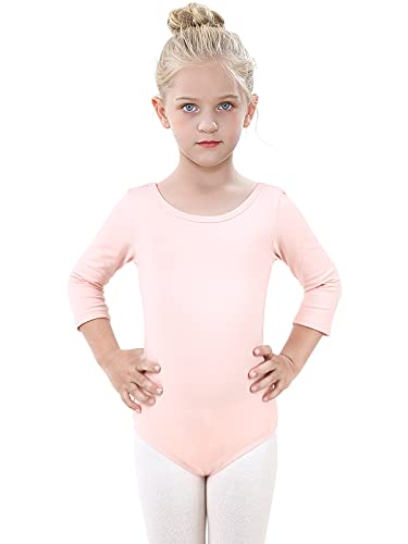 Kefiyis Ballettanzug Mädchen 3/4 Langarm Turn-Leotards Ballett Gymnastik Turnanzug Trikot aus Baumwolle für Kinder (110, Rosa) von Kefiyis