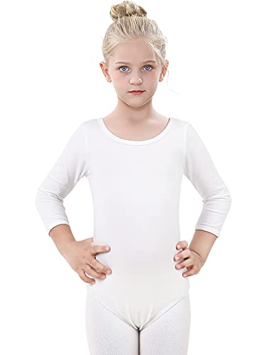 Kefiyis Ballettanzug Mädchen 3/4 Langarm Turn-Leotards Ballett Gymnastik Turnanzug Trikot aus Baumwolle für Kinder (120, Weiß) von Kefiyis