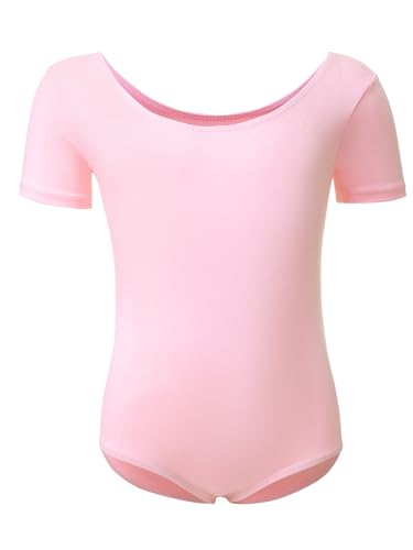 Kefiyis Ballettkleidung Mädchen Ballett Trikot Kinder Ballettanzug Kurzarm Ballett Body Tanzbody Baumwolle Turnanzug Gymnastikanzug für Mädchen Damen Gr.100-170 Rosa 140 von Kefiyis