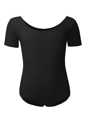 Kefiyis Ballettkleidung Mädchen Ballett Trikot Kinder Ballettanzug Kurzarm Ballett Body Tanzbody Baumwolle Turnanzug Gymnastikanzug für Mädchen Damen Gr.100-170 Schwarz 130 von Kefiyis