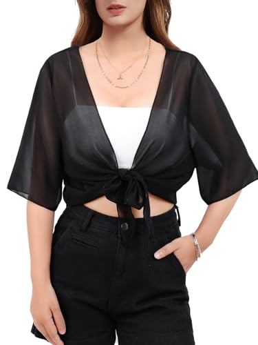 Kefiyis Bolero Damen Chiffon Boleros Festlich Elegan Bolero Jacke Leicht Dünn Bolero Jäckchen Casual Bolerojacke Schwarz L von Kefiyis