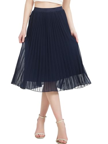 Kefiyis Rock Damen Lang Plisseerock Damen Sommer Rock A Linie Elastische Hohe Taille Faltenrock Elegant Chiffon Midi Röcke Blau S von Kefiyis