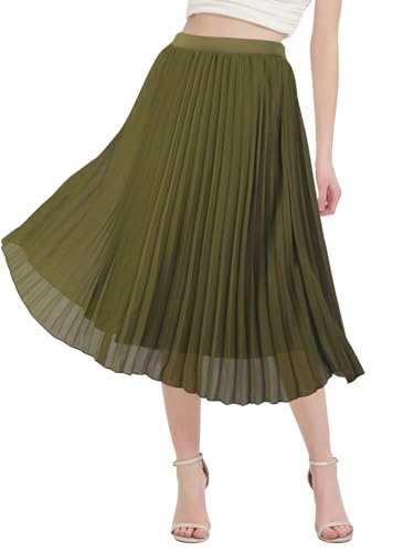 Kefiyis Rock Damen Lang Plisseerock Damen Sommer Rock A Linie Elastische Hohe Taille Faltenrock Elegant Chiffon Midi Röcke Grün S von Kefiyis