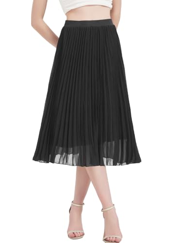 Kefiyis Rock Damen Lang Plisseerock Damen Sommer Rock A Linie Elastische Hohe Taille Faltenrock Elegant Chiffon Midi Röcke Schwarz L von Kefiyis