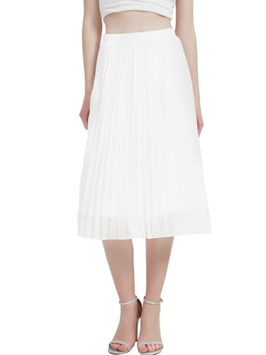 Kefiyis Rock Damen Lang Plisseerock Damen Sommer Rock A Linie Elastische Hohe Taille Faltenrock Elegant Chiffon Midi Röcke Weiß L von Kefiyis