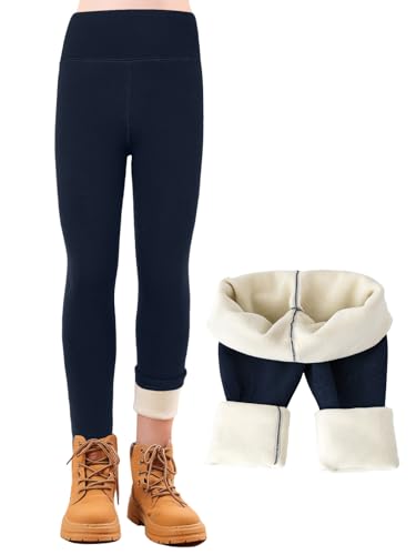 Kefiyis Thermoleggings Mädchen Gefütterte Thermo Leggings Kinder Hohe Taille Winter Warme Dicke Baumwolle Thermohose Dunkelblau 160 von Kefiyis