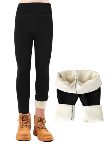 Kefiyis Thermoleggings Mädchen Gefütterte Thermo Leggings Kinder Hohe Taille Winter Warme Dicke Baumwolle Thermohose Schwarz 150 von Kefiyis