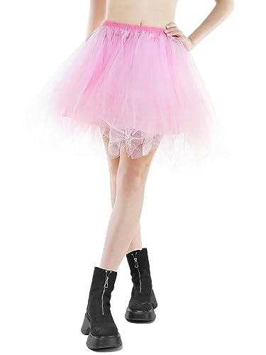 Kefiyis Tüllrock Damen Tütü Karneval Party Tutu Kurz 50er Rockabilly Petticoat Ballet Halloween Fasching Cosplay Tanzkleid Kostüm Rosa von Kefiyis