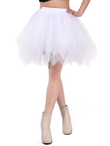 Kefiyis Tüllrock Damen Tütü Karneval Party Tutu Kurz 50er Rockabilly Petticoat Ballet Halloween Fasching Cosplay Tanzkleid Kostüm Weiß von Kefiyis