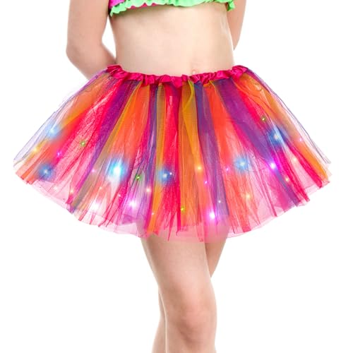 Kefiyis Tüllrock Kinder Mädchen Tütü LED Lichterkette Tutu für Ballett Halloween Karneval Party Tanzen Fancy Dress Mehrfarbig von Kefiyis