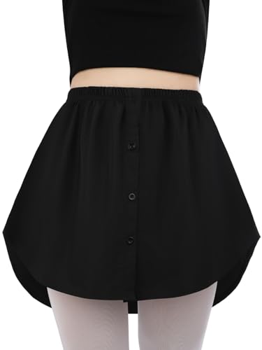 Kefiys Blusenrock Hemdverlängerung Damen Bluse Rock Blusenverlängerung Shirt Verlängerung Hemdrock Unterrock mit Knöpfen(Schwarz L) von Kefiyis