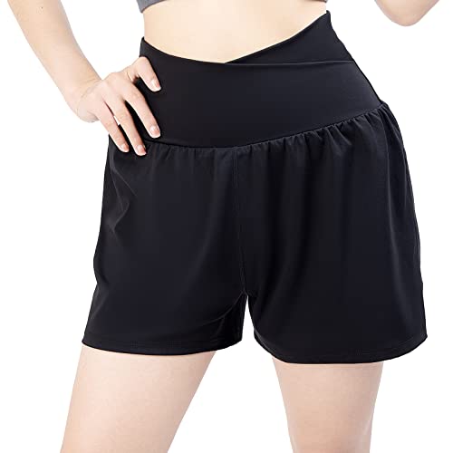 Sporthose Damen Kurz 2 in 1 Sport Shorts Damen Sommer High Waist Laufhose Damen Kurz Elastisch Schnelltrocknende Jogginghose Running Yogahose Trainingshose mit Taschen von Kefiyis