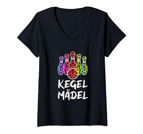 Damen Kegel Mädel Kegelverein Kegelkönigin Sport Damen Kegeln T-Shirt mit V-Ausschnitt von Kegeln Geschenk Kegler Frau Keglerin Kegelverein